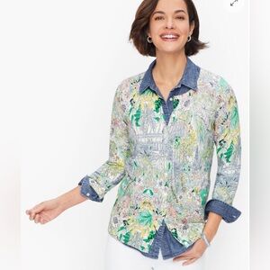 NWOT Talbots 2XP Cardigan Glasshouse Garden Floral Novelty Print Sweater